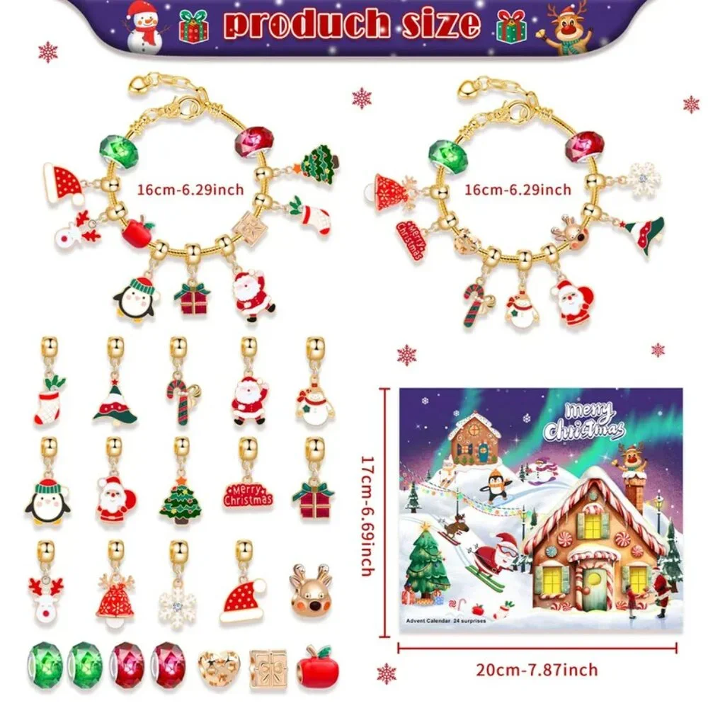 Christmas Advent Calendar Girls Charm Bracelets Trendy